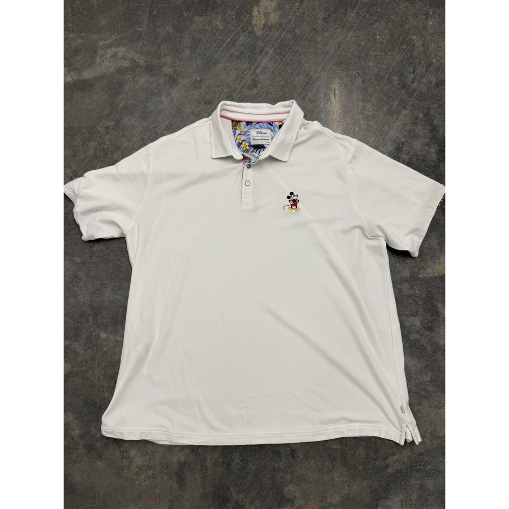 Tommy Bahama Disney Men's White Polo Shirt Mickey Mouse Embroidered Floral Trim